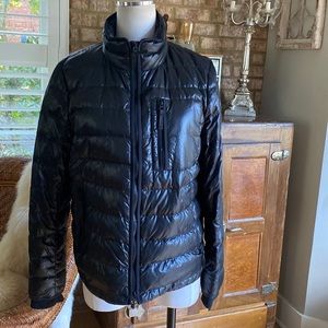 J. CREW BLACK SHINY BLACK PUFFER JACKET COAT LARGE EXCELLENT